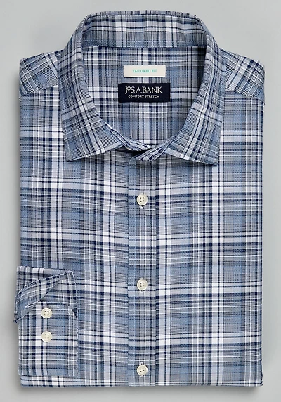 Men's Jos. A. Bank Tailored Fit Plaid Long Sleeve Casual Shirt at Jos. A. Bank, Blue