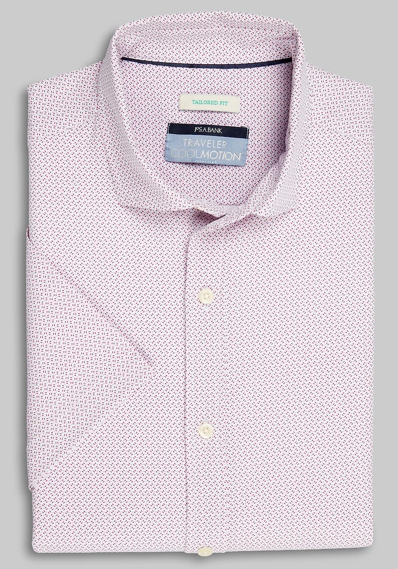 Men's Traveler Collection Tailored Fit Dash 4-Way Stretch Short Sleeve Casual Shirt at Jos. A. Bank, Burgundy