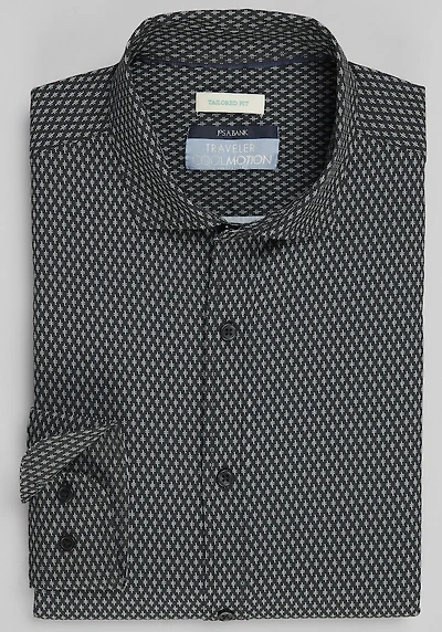 Men's Traveler Collection Tailored Fit Micro Grape 4-Way Stretch Casual Shirt at Jos. A. Bank, Black
