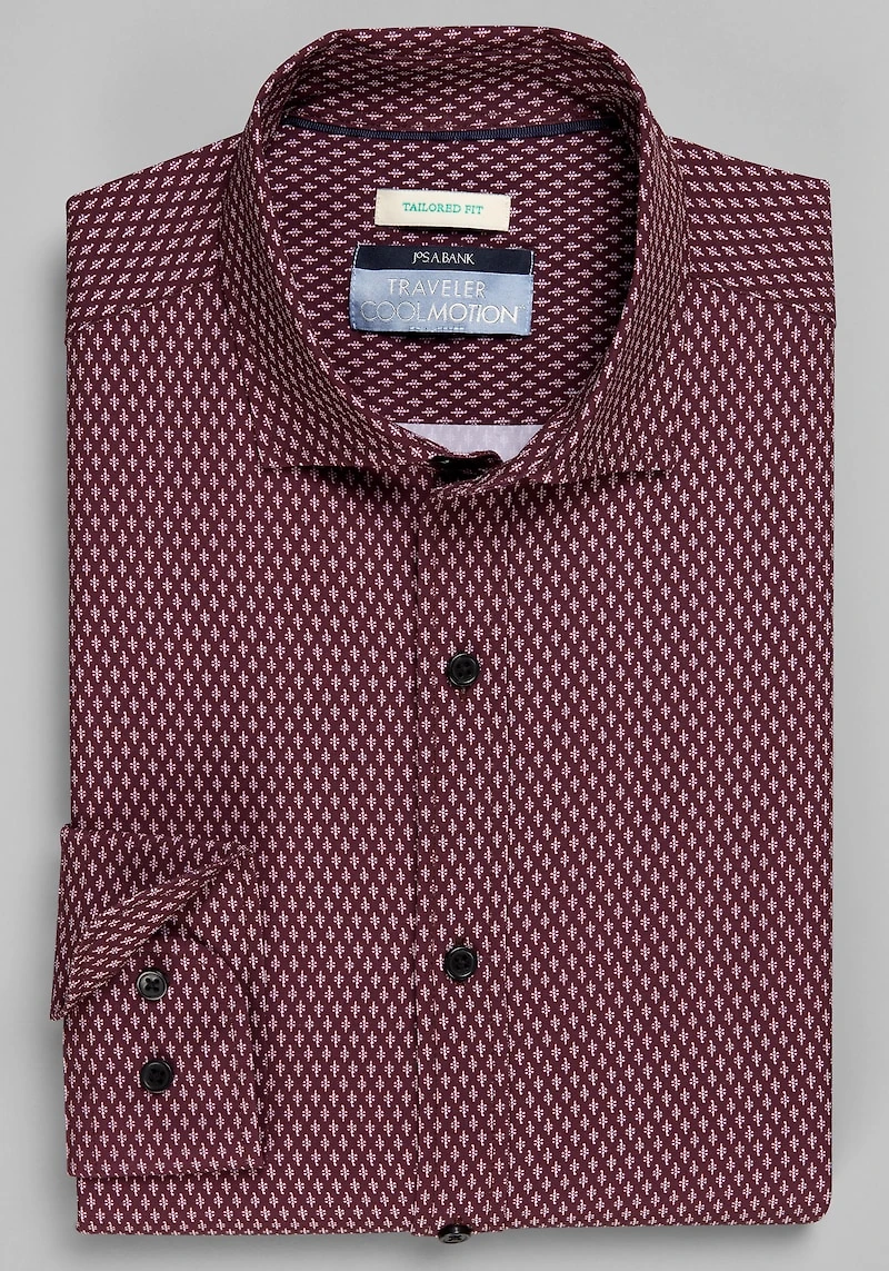 Men's Traveler Collection Tailored Fit Micro Grape 4-Way Stretch Casual Shirt at Jos. A. Bank, Burgundy