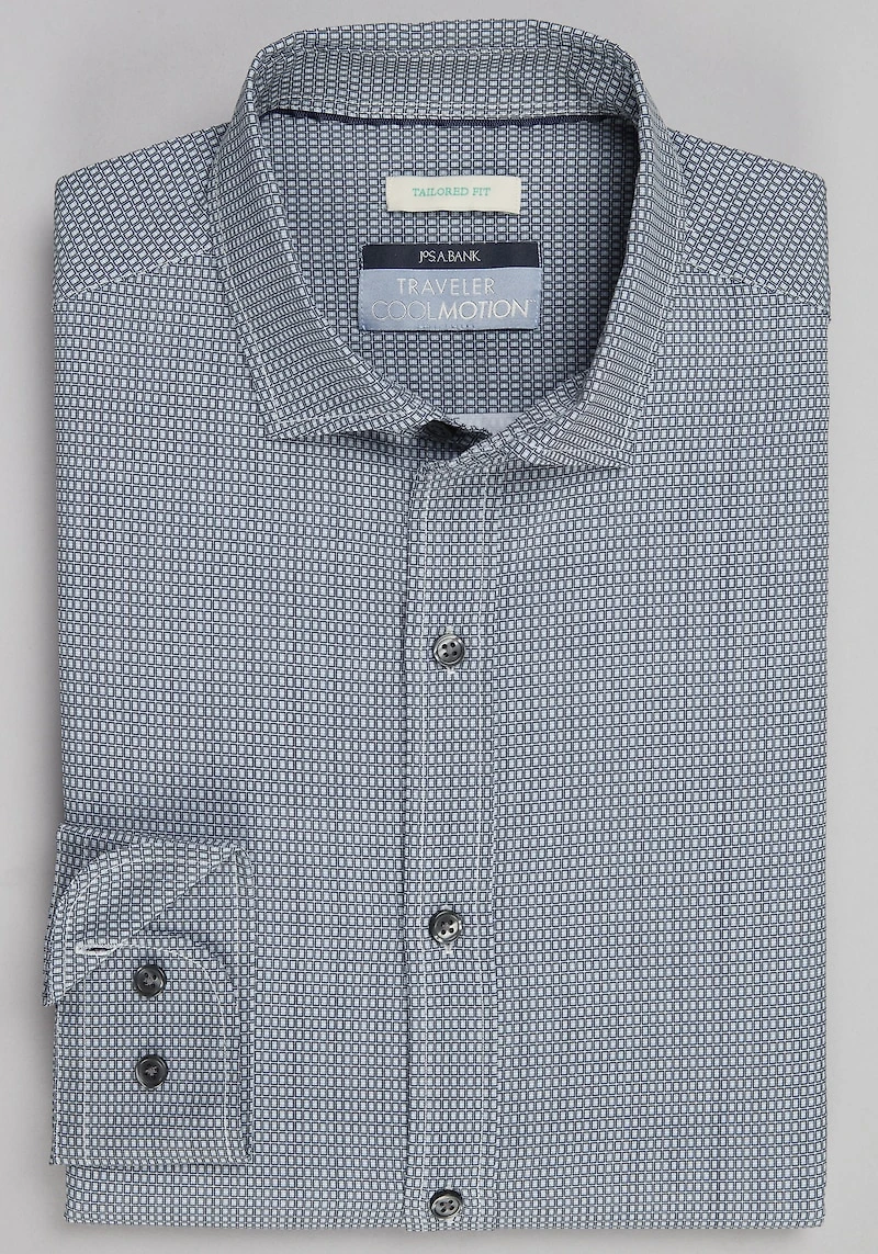 Men's Traveler Collection Tailored Fit Small Square 4-Way Stretch Casual Shirt at Jos. A. Bank, Black