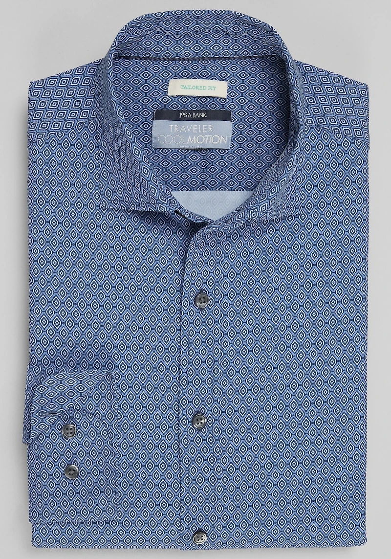Men's Traveler Collection Tailored Fit Retro 4-Way Stretch Casual Shirt at Jos. A. Bank, Dark Blue
