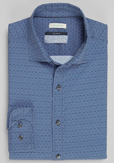 Men's Traveler Collection Tailored Fit Retro 4-Way Stretch Casual Shirt at Jos. A. Bank, Dark Blue