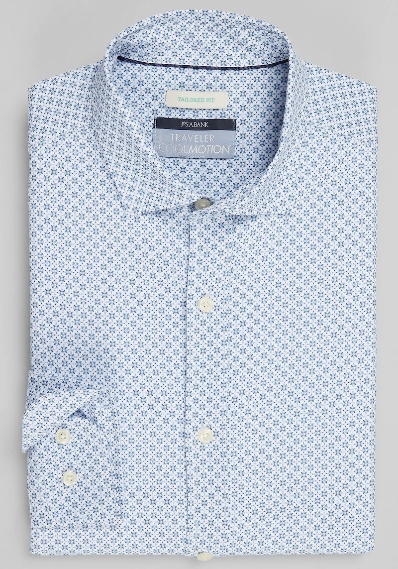 Men's Traveler Collection Tailored Fit Burst Print 4-Way Stretch Casual Shirt at Jos. A. Bank, Blue