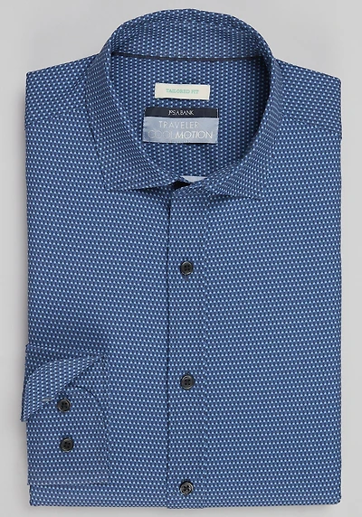 Men's Traveler Collection Tailored Fit Micro Diamond 4-Way Stretch Casual Shirt at Jos. A. Bank, Blue/Navy