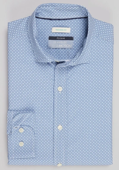 Men's Traveler Collection Tailored Fit Large Diamond 4-Way Stretch Casual Shirt at Jos. A. Bank, Blue
