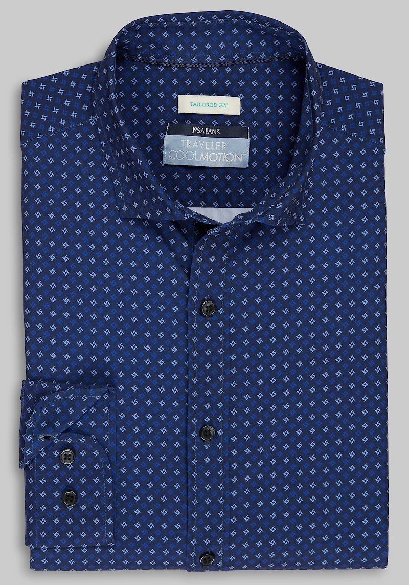 Men's Traveler® Collection Tailored Fit Cyclone 4-Way Stretch Casual Shirt at Jos. A. Bank, Blue/Navy