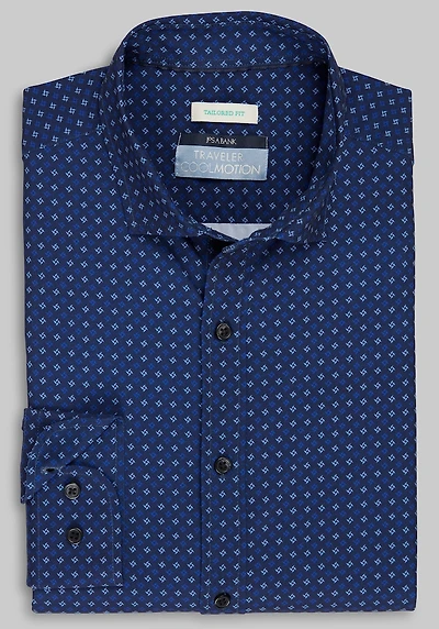 Men's Traveler® Collection Tailored Fit Cyclone 4-Way Stretch Casual Shirt at Jos. A. Bank, Blue/Navy