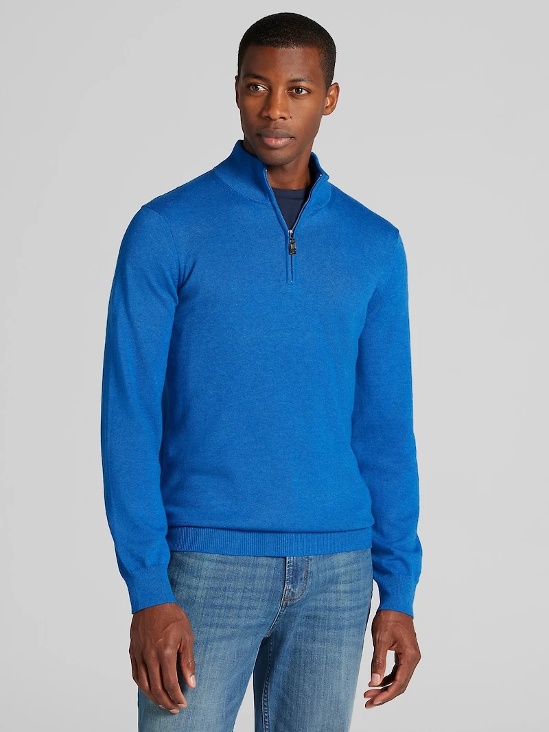 Men's Jos A. Bank Tailored Fit Pima Cotton 1/4-Zip Sweater at Jos. A. Bank, French Blue