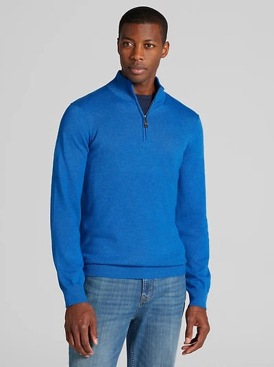 Men's Jos A. Bank Tailored Fit Pima Cotton 1/4-Zip Sweater at Jos. A. Bank, French Blue