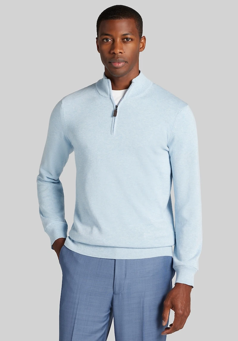 Men's Jos. A. Bank Tailored Fit Pima Cotton 1/4-Zip Sweater at Jos. A. Bank, Light Blue