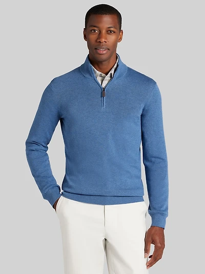 Men's Jos. A. Bank Tailored Fit Pima Cotton 1/4-Zip Sweater at Jos. A. Bank, Blue
