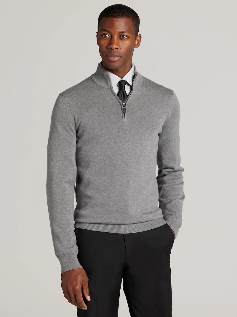 Men's Jos. A. Bank Tailored Fit Pima Cotton 1/4-Zip Sweater at Jos. A. Bank, Grey