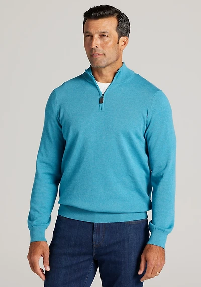 Men's Jos. A. Bank Tailored Fit Pima Cotton 1/4 Zip Sweater at Jos. A. Bank, Multi/Turquoise