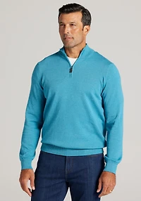 Men's Jos. A. Bank Tailored Fit Pima Cotton 1/4 Zip Sweater at Jos. A. Bank, Multi/Turquoise
