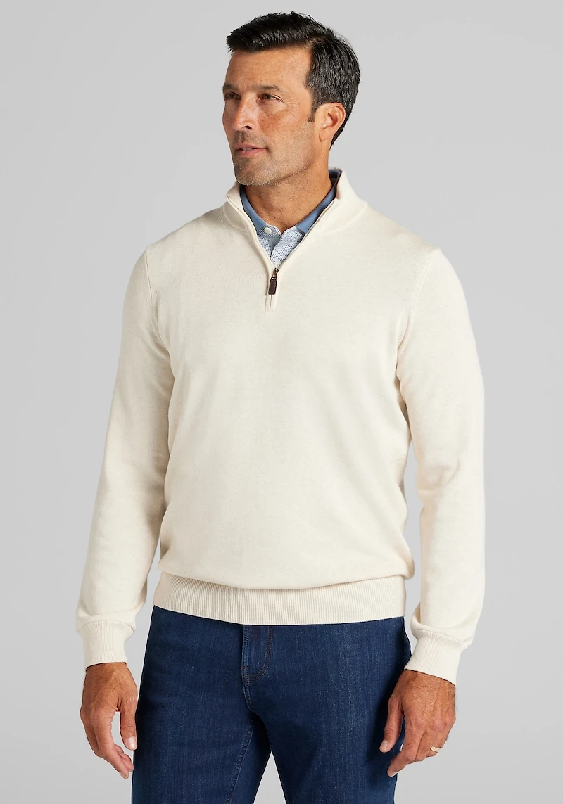 Men's Big & Tall Jos. A. Bank Tailored Fit Pima Cotton 1/4 Zip Sweater at Jos. A. Bank, Cream/Ivory/White