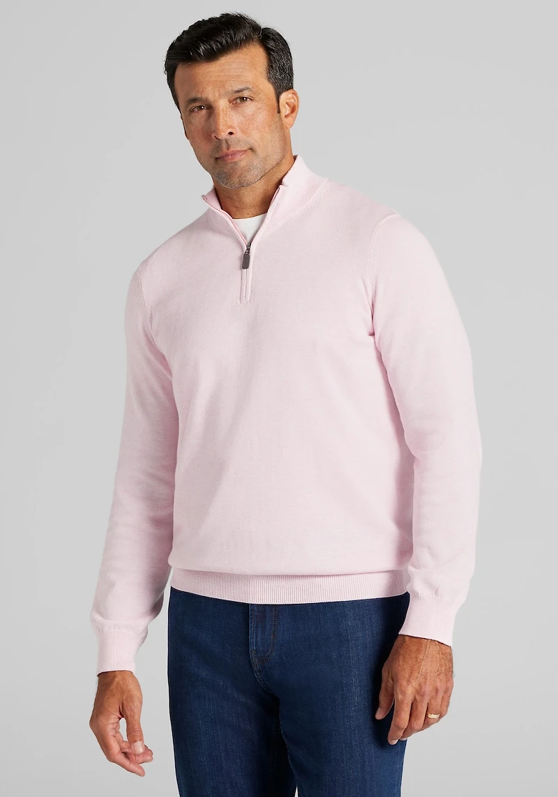 Men's Big & Tall Jos. A. Bank Tailored Fit Pima Cotton 1/4 Zip Sweater at Jos. A. Bank, Light Pink