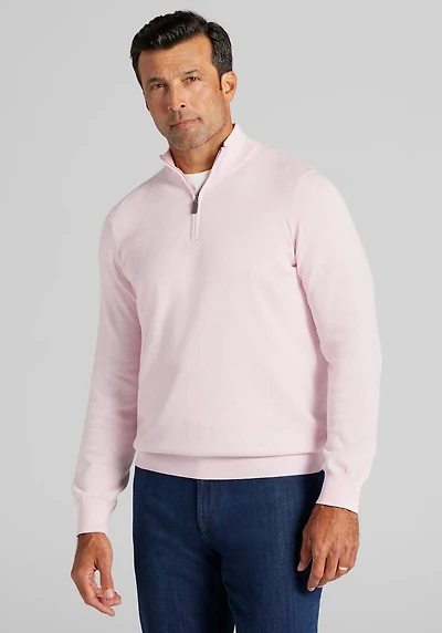 Men's Big & Tall Jos. A. Bank Tailored Fit Pima Cotton 1/4 Zip Sweater at Jos. A. Bank, Light Pink