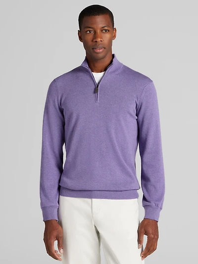 Men's Jos. A. Bank Tailored Fit Pima Cotton 1/4-Zip Sweater at Jos. A. Bank, Light Purple
