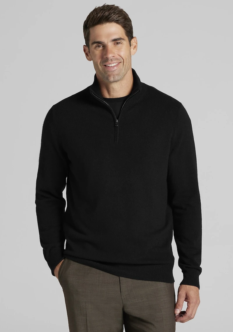 Men's Reserve Collection Tailored Fit 1/4 Zip Cashmere Sweater at Jos. A. Bank, Black