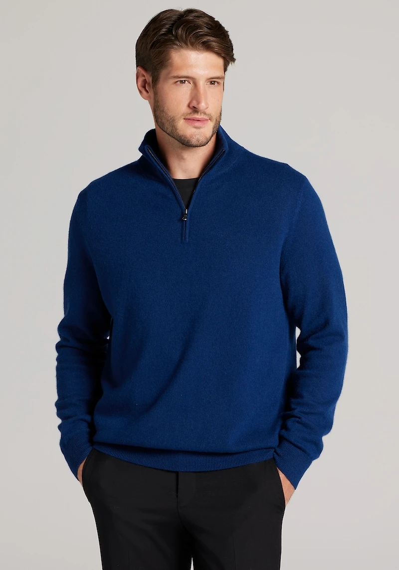 Men's Reserve Collection Tailored Fit 1/4 Zip Cashmere Sweater at Jos. A. Bank, Dark Blue