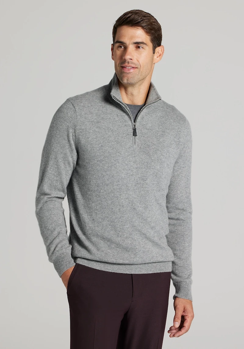 Men's Reserve Collection Tailored Fit 1/4 Zip Cashmere Sweater at Jos. A. Bank, Grey
