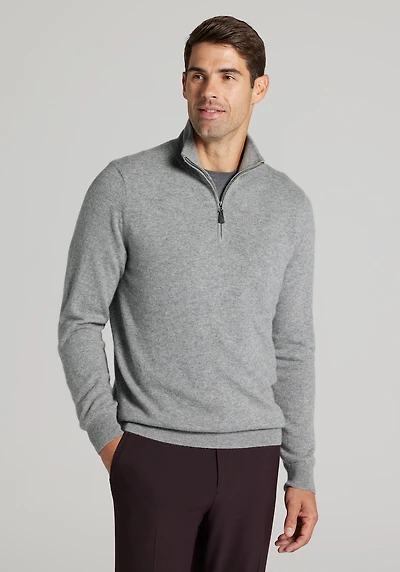 Men's Reserve Collection Tailored Fit 1/4 Zip Cashmere Sweater at Jos. A. Bank, Grey