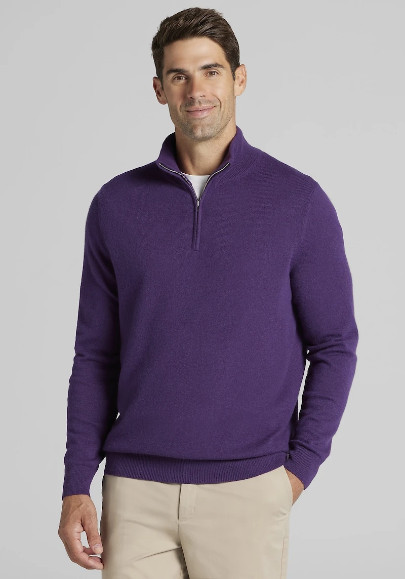 Men's Reserve Collection Tailored Fit 1/4 Zip Cashmere Sweater at Jos. A. Bank, Purple