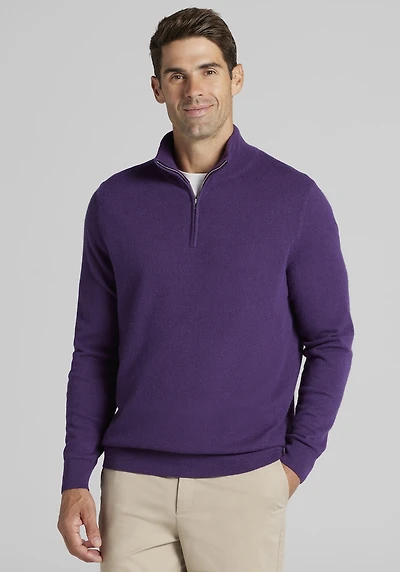 Men's Reserve Collection Tailored Fit 1/4 Zip Cashmere Sweater at Jos. A. Bank, Purple