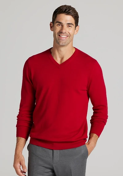 Men's Reserve Collection Tailored Fit V-Neck Cashmere Sweater at Jos. A. Bank, Red