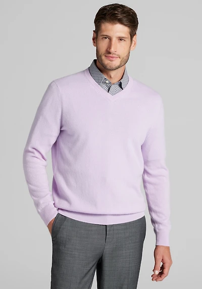Men's Reserve Collection Tailored Fit V-Neck Cashmere Sweater at Jos. A. Bank, Light Purple