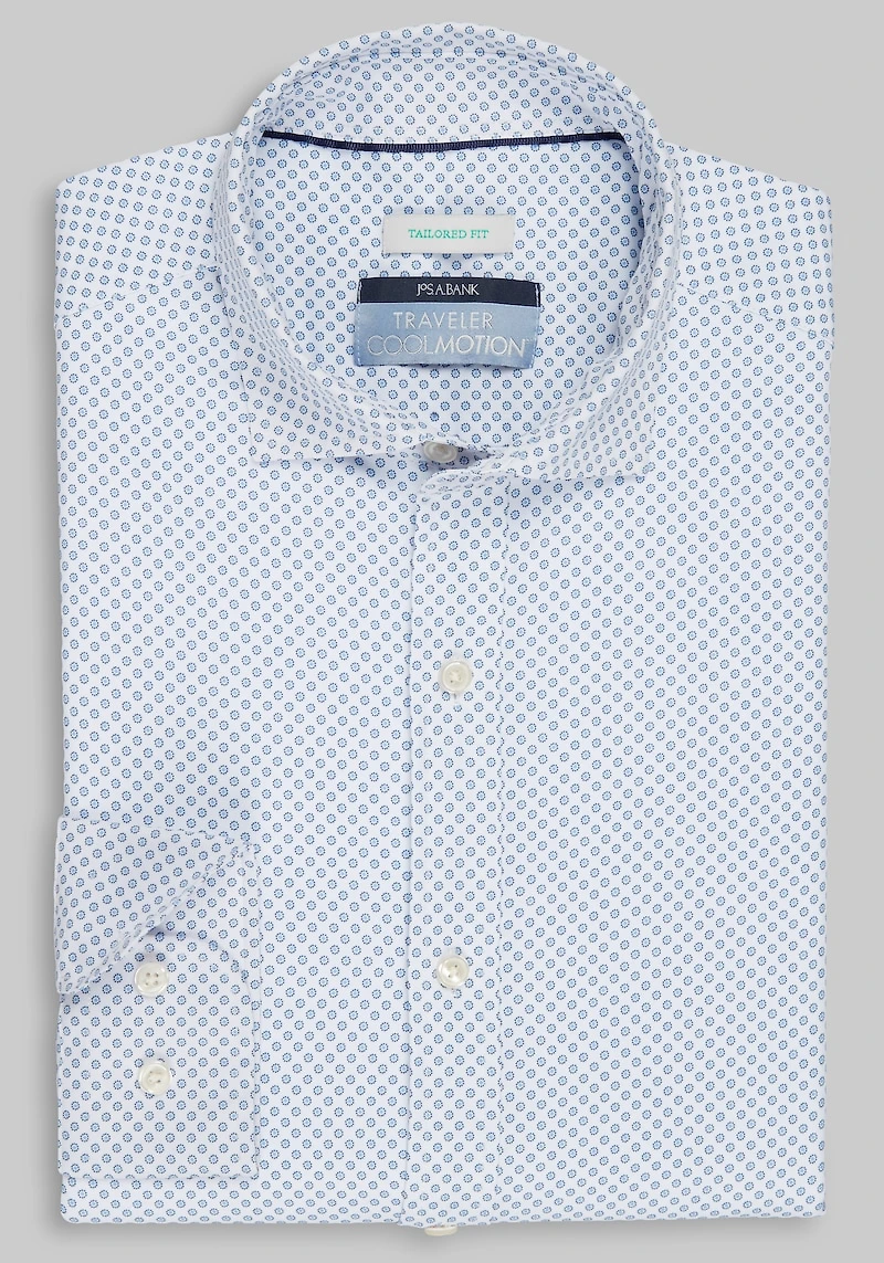 Men's Traveler® Collection Tailored Fit Large Circle Dot 4-Way Stretch Casual Shirt at Jos. A. Bank, Cream/White