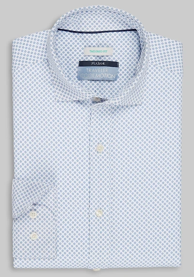 Men's Big & Tall Traveler® Collection Tailored Fit Large Circle Dot 4-Way Stretch Casual Shirt at Jos. A. Bank, Cream/White,