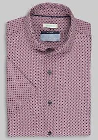Men's Traveler Collection Tailored Fit Aztec 4-Way Stretch Short Sleeve Casual Shirt at Jos. A. Bank, Burgundy