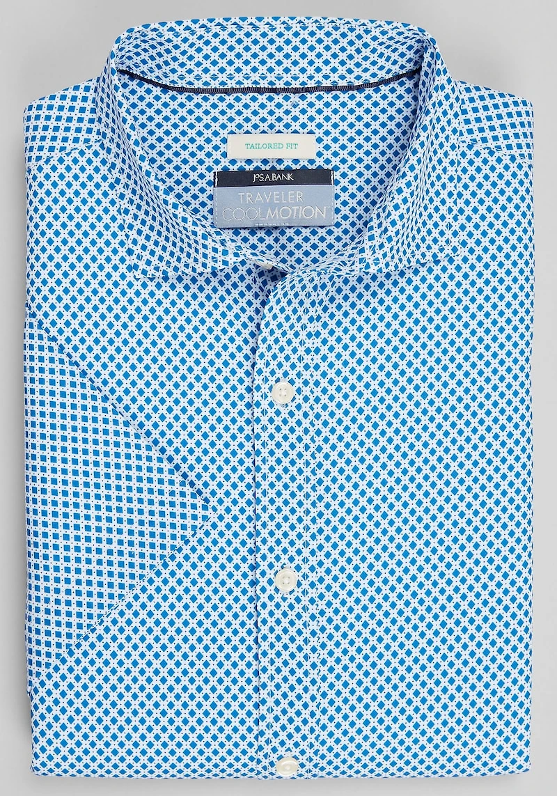 Men's Traveler® Collection Tailored Fit 4-Way Diamond Plate Casual Shirt at Jos. A. Bank, Dark Blue
