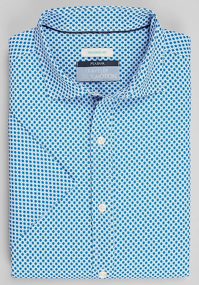 Men's Traveler® Collection Tailored Fit 4-Way Diamond Plate Casual Shirt at Jos. A. Bank, Dark Blue