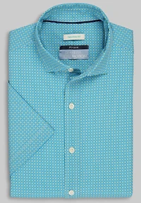 Men's Traveler® Collection Tailored Fit Diamond Grid 4-Way Stretch Short Sleeve Casual Shirt at Jos. A. Bank, Multi/Teal