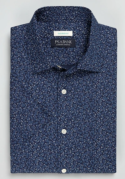 Men's Jos. A. Bank Tailored Fit Floral Fields Short Sleeve Casual Shirt at Jos. A. Bank, Blue/Navy