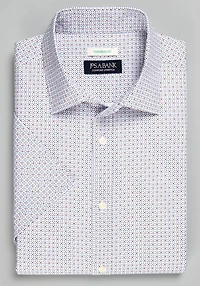 Men's Jos. A. Bank Tailored Fit Multi Diamond Short Sleeve Casual Shirt at Jos. A. Bank, Cream/White