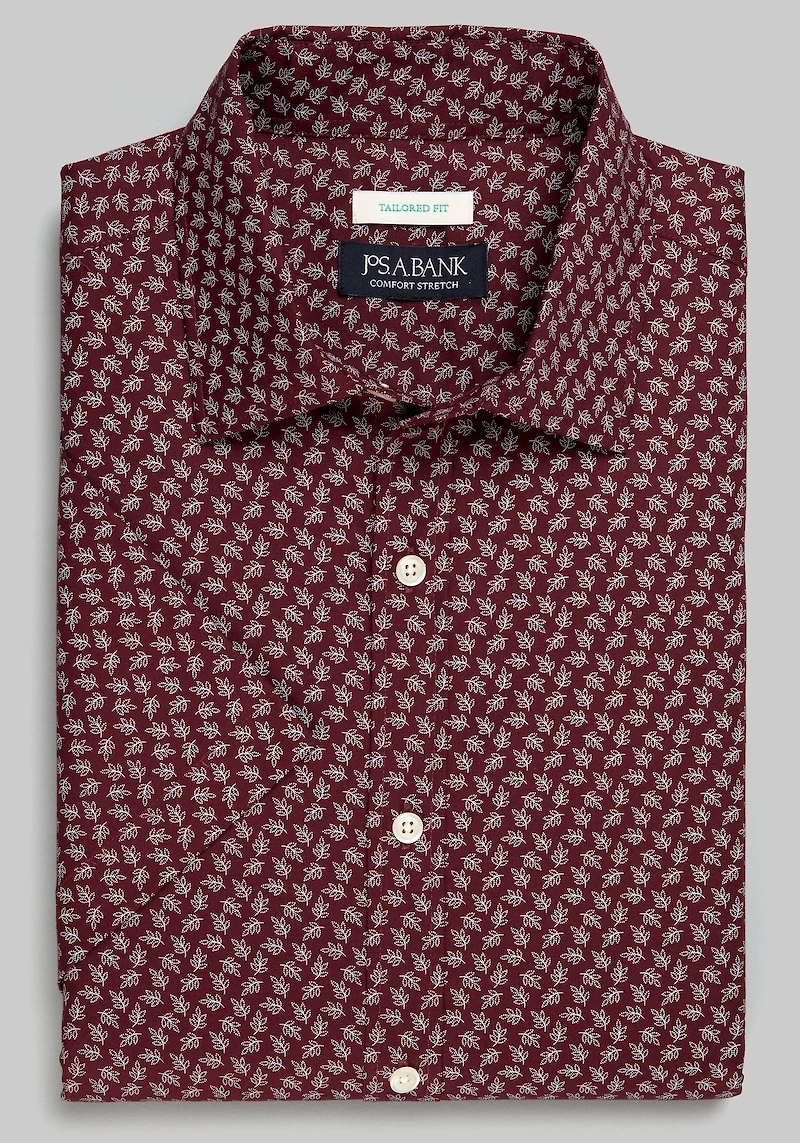 Men's Jos. A. Bank Tailored Fit Dotted Leaf Casual Shirt at Jos. A. Bank, Burgundy