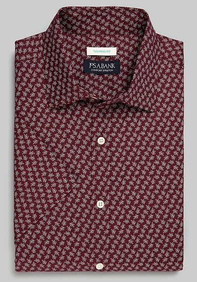 Men's Jos. A. Bank Tailored Fit Dotted Leaf Casual Shirt at Jos. A. Bank, Burgundy
