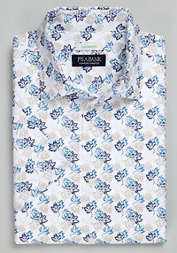 Men's Jos. A. Bank Tailored Fit Leaf Short Sleeve Casual Shirt at Jos. A. Bank, Cream/White