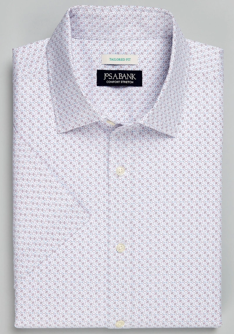 Men's Jos. A. Bank Tailored Fit Bow Tie Dot Short Sleeve Casual Shirt at Jos. A. Bank, Cream/White,