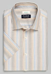 Men's Jos. A. Bank Tailored Fit Multi Stripe Short Sleeve Casual Shirt at Jos. A. Bank, Camel/Tan