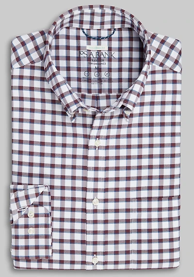 Men's Traveler Collection Tailored Fit Plaid Casual Shirt at Jos. A. Bank, Burgundy