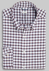 Men's Traveler Collection Tailored Fit Plaid Casual Shirt at Jos. A. Bank, Burgundy