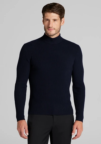 Men's Reserve Collection Tailored Fit 2x2 Rib Mock Neck Sweater at Jos. A. Bank, Blue/Navy