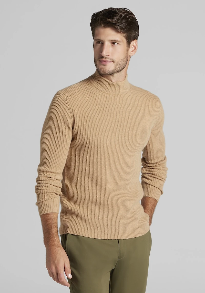 Men's Reserve Collection Tailored Fit 2x2 Rib Mock Neck Sweater at Jos. A. Bank, Camel/Tan