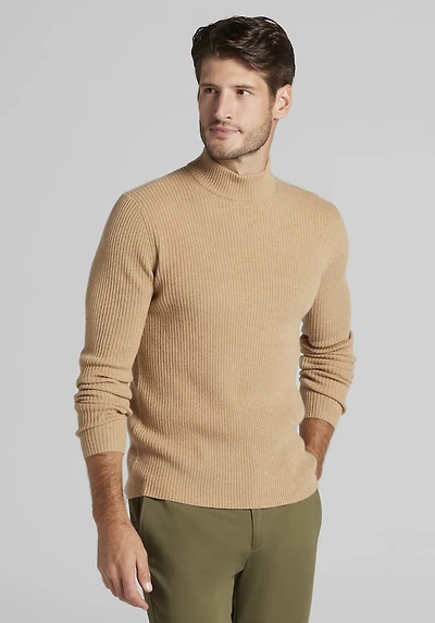 Men's Reserve Collection Tailored Fit 2x2 Rib Mock Neck Sweater at Jos. A. Bank, Camel/Tan