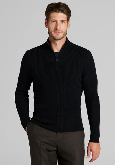 Men's Reserve Collection Tailored Fit 2x2 Rib 1/4 Zip Sweater at Jos. A. Bank, Black